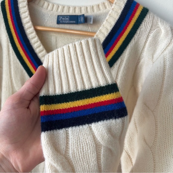 Polo Ralph Lauren Wool Cashmere Cricket Sweater Size L Tennis Chunky Cable Knit - Picture 7 of 11